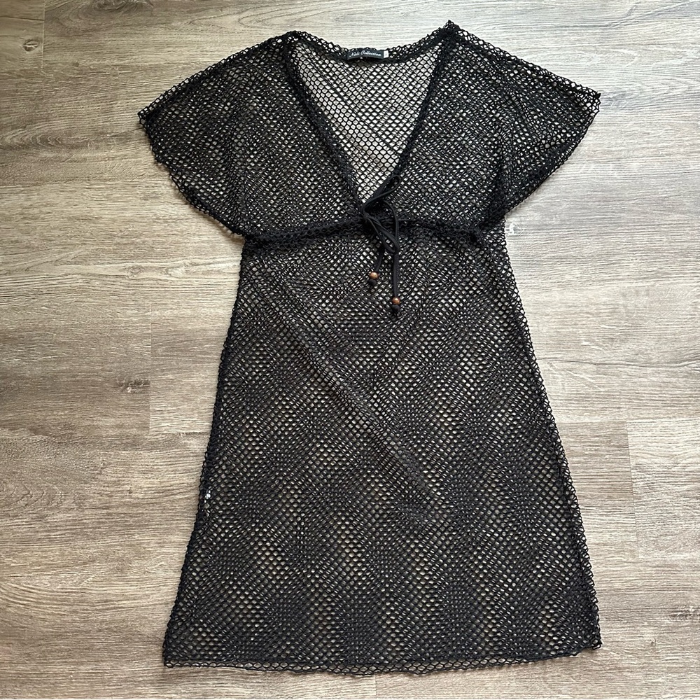 Nali Collection Black Mesh Swim Cover-Up